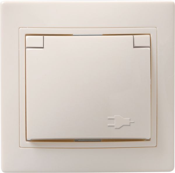 KVARTA Розетка 1-местная с заземлением с защитными шторками с крышкой 16А РСбш10-3-ККм кремовый GENERICA