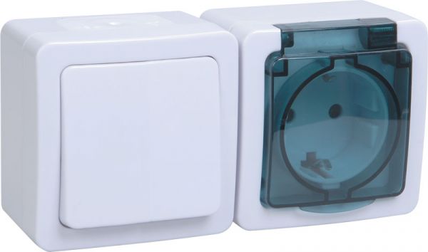 Гермес PLUS Блок наружный: выключатель одноклавишный и розетка с заземлением IP54