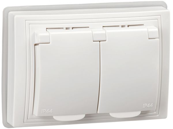 KVARTA Розетка 2-местная с заземлением с защитными шторками с крышкой 16А IP44 РСбш12-3-ККм-44 кремовый GENERICA