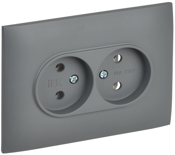 SKANDY Розетка 2-местная без заземления без защитных шторок 10А в сборе SK-R10Gr серый IEK