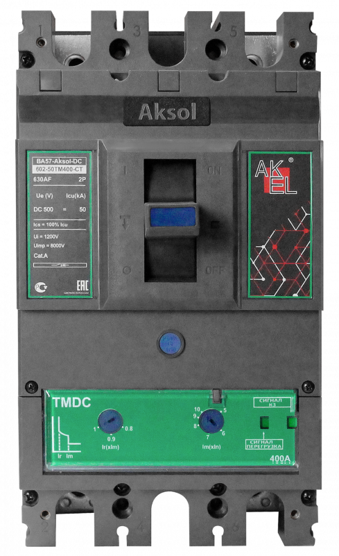 Выключатель автоматический в литом корпусе ВА57-DC-AKSOL-602-50ТМ630-CT 2P/630А/ТМ/50кА