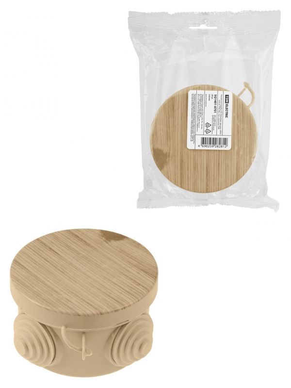 Распаячная коробка ОП D65х40мм, крышка, сосна, IP54, 4вх. инд. штрихкод