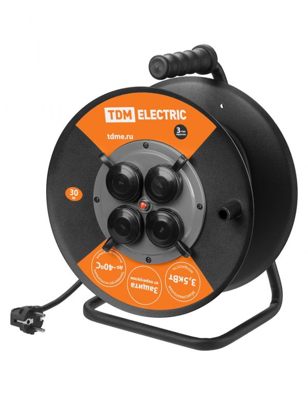 Удлинитель силовой УХз16-004 TDM (метал. катушка А3 4 места IP44/30м КГ 3х25)