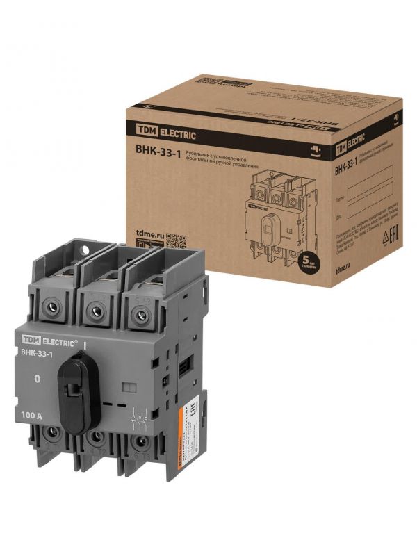 Рубильник ВНК-33-1 3П, 100 А, с установленной фронтальной ручкой управления TDM
