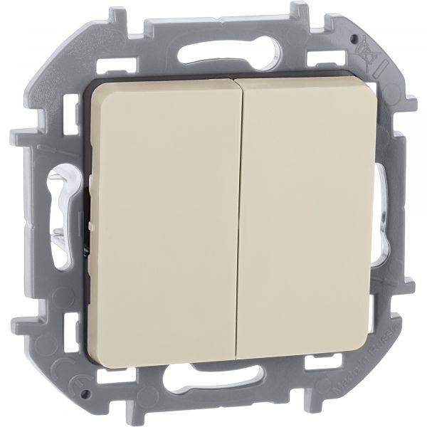 Выключатель 2-клавишный 10АХ безвинтовое крепление слоновая кость INSPIRIA