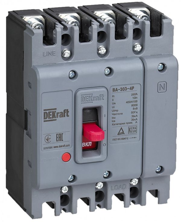 Силовой автоматический выключатель 4P 250А 36кА ВА-303
