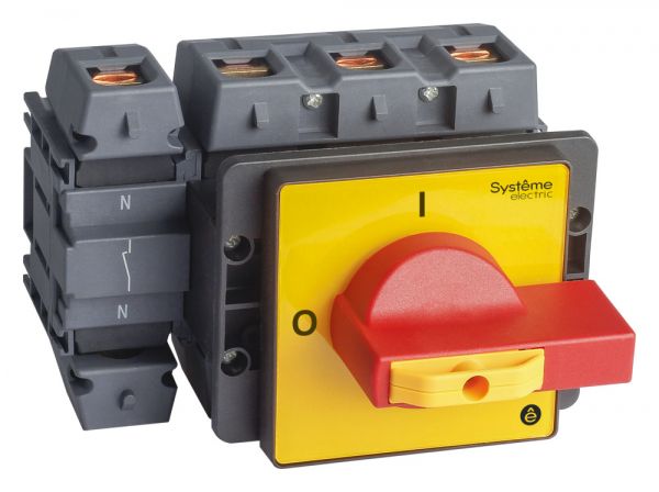 ВЫКЛЮЧАТЕЛЬ-РАЗЪЕДИНИТЕЛЬ 4P 175A IP20 С КРАСНОЙ РУКОЯТКОЙ НА ДВЕРЦУ 4 ВИНТА 1 ЗАМОК