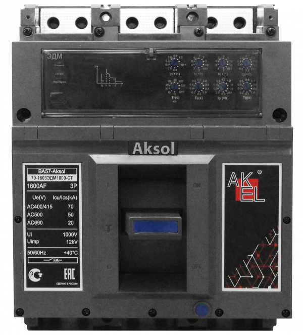 Выключатель автоматический в литом корпусе ВА57-AKSOL-70-1603ЭДМ1600-СТ 3P/1600A/ЭДМ/70кА