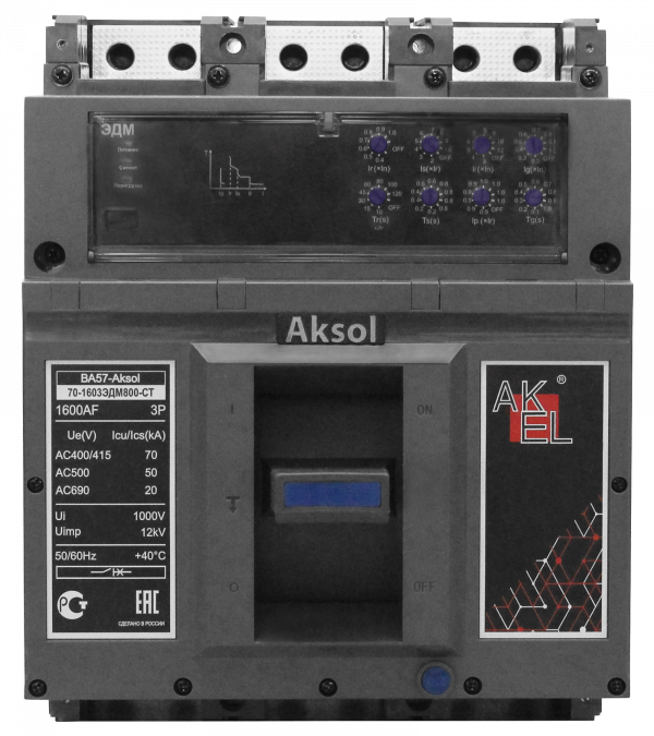 Выключатель автоматический в литом корпусе ВА57-AKSOL-70-1603ЭДМ1250-СТ 3P/1250A/ЭДМ/70кА
