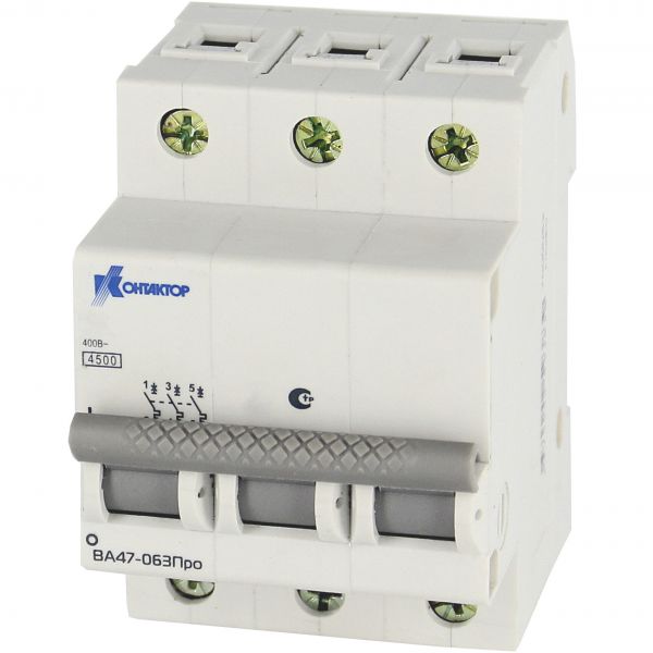 Выключатель автоматический трехполюсный 2А В ВА47-063Про 4.5kA