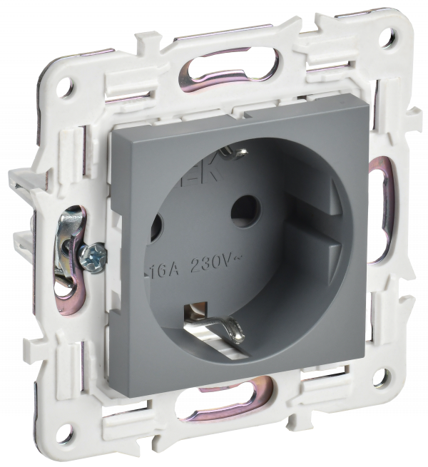 SKANDY Розетка с заземлением с защитными шторками 16А безвинтовое крепление SK-R06Gr серый IEK
