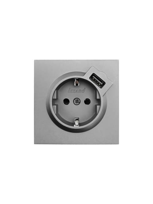 ZIMA Розетка с заземлением (16 А) + USB ,механизм, серый матовый Lezard 704-7488-181