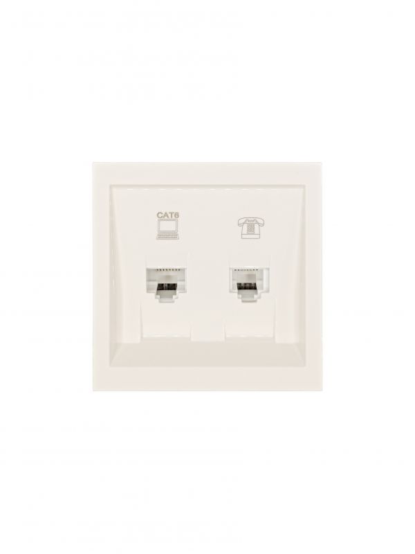 ZIMA Розетка компьютер Cat 6 + телефон, механизм, слоновая кость Lezard 704-9088-144