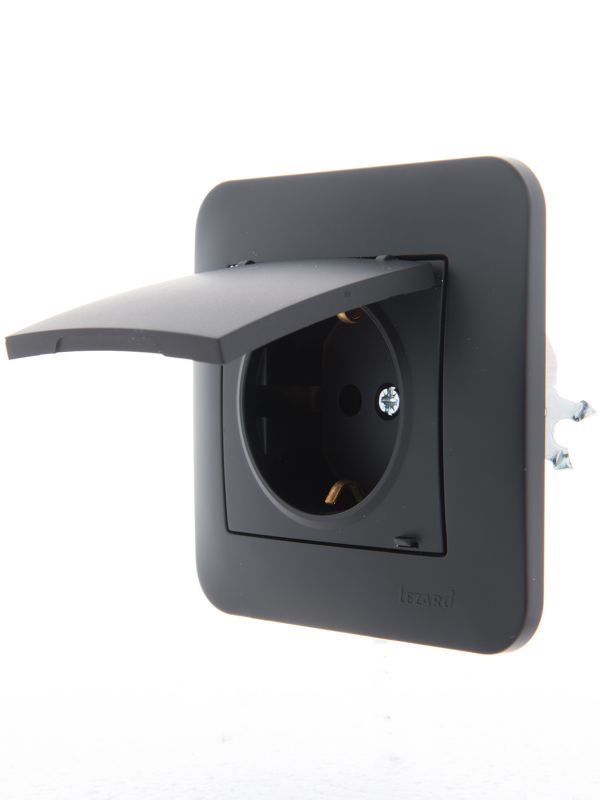 KARINA Розетка с/з с крышкой керамика чёрный бархат (10шт/120шт)