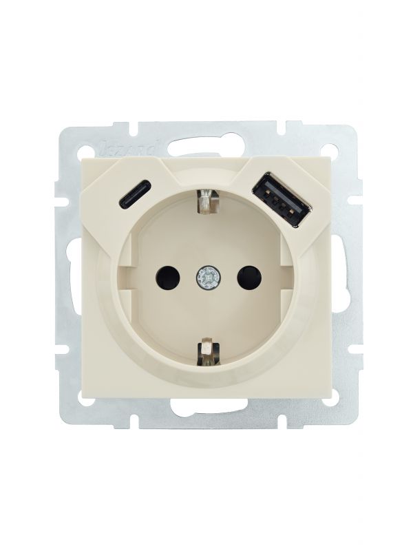 VESNA  Розетка с/з TC+USB разъём крем