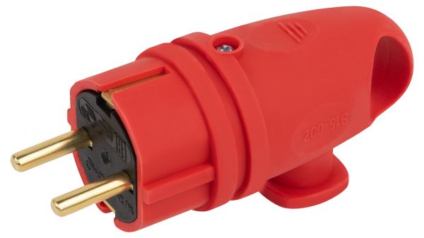 Вилка каучуковая c заземлением 16А IP44 с кольцом угловая красная VX11-R-IP44