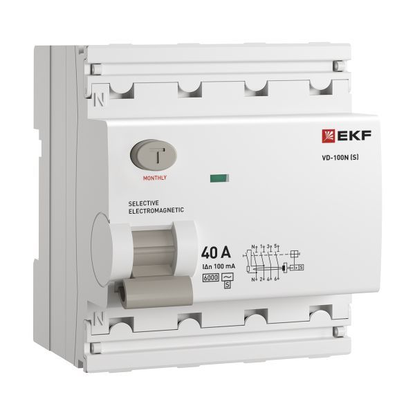 Выключатель дифференциального тока (ВД) четырехполюсный 4P 40А 100mA (AC) эл-мех ВД-100N E1046MS40100 PROXIMA EKF