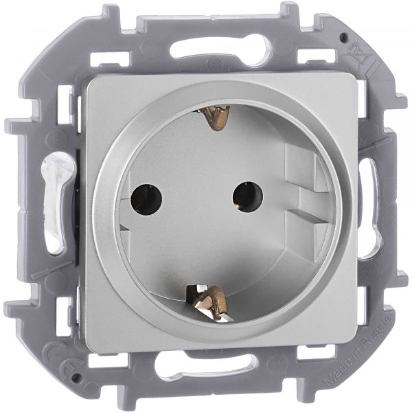 Розетка 1-местная с заземлением без защитных шторок 16А алюминий INSPIRIA