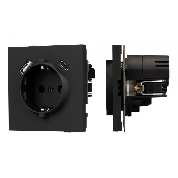 Механизм розетки с USB зарядкой SCT-TENDO-MUAC-SFPL-BK 230V, 16A, Чёрный, 1 пост