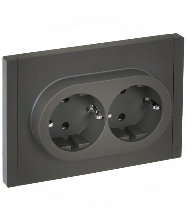 FORTE&PIANO Розетка 2-местная с заземлением с защитными шторками безвинтовое крепление 16А FP323 серый IEK