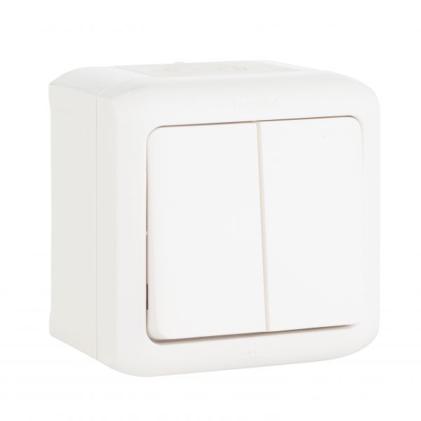 Quteo Выключатель двухклавишный наружный IP44 белый 10А