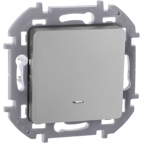 Выключатель 1-клавишный с подсветкой/индикацией 10АХ безвинтовое крепление алюминий INSPIRIA