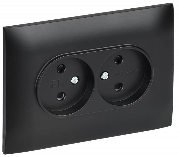 SKANDY Розетка 2-местная без заземления с защитными шторками 10А в сборе SK-R09Bl черный IEK