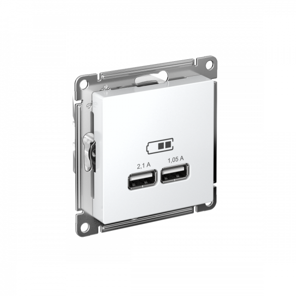 Розетка ATLASDESIGN USB 5В 1 порт x 2,1 А 2 порта х 1,05 А механизм белый