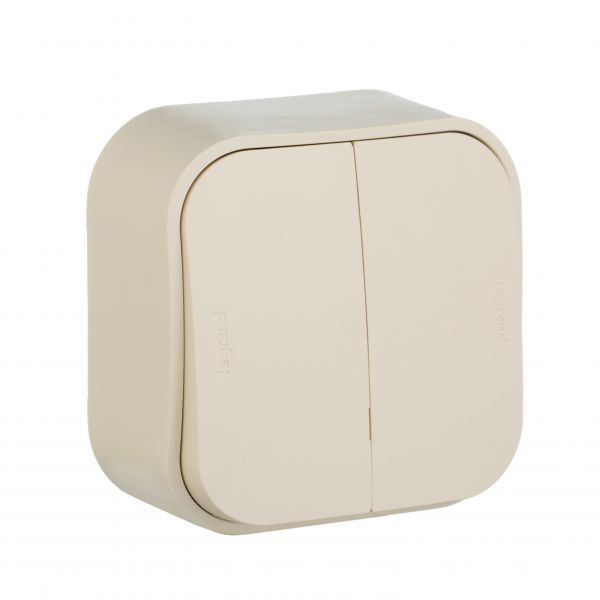 Выключатель 2-клавишный для открытой установки 10А слоновая кость QUTEO