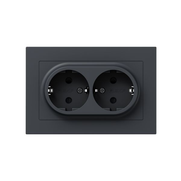 Механизм розетки двойной  16А  с заземлением  со шторками  с рамкой  графит Эпика EKF