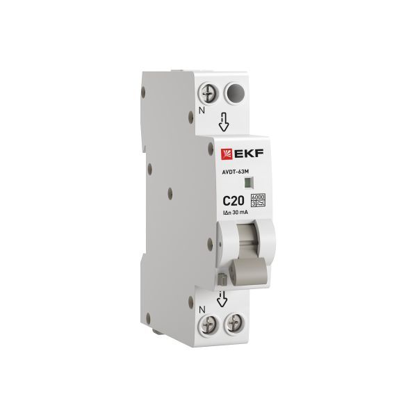 Выключатель автоматический дифференциального тока АВДТ-63М 1P+N (18 м) 20А 30мА характеристика С тип A электронный 6кА PROXIMA