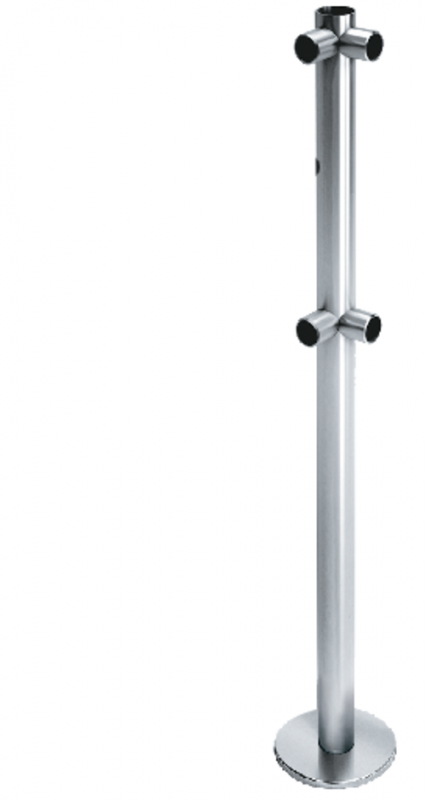 Стойка ограждения L-образная с отверстием под фиксатор 2 муфты, 2 муфты слева