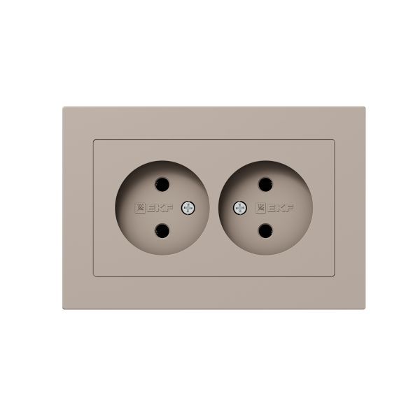 Механизм розетки двойной  16А  без заземления  без шторок  с рамкой  кремовый Эпика EKF