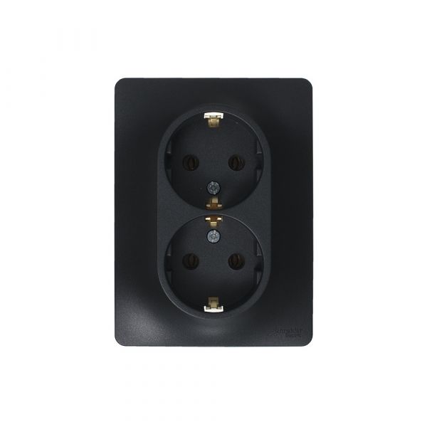 GLOSSA Розетка двойная с заземлением антрацит в сборе