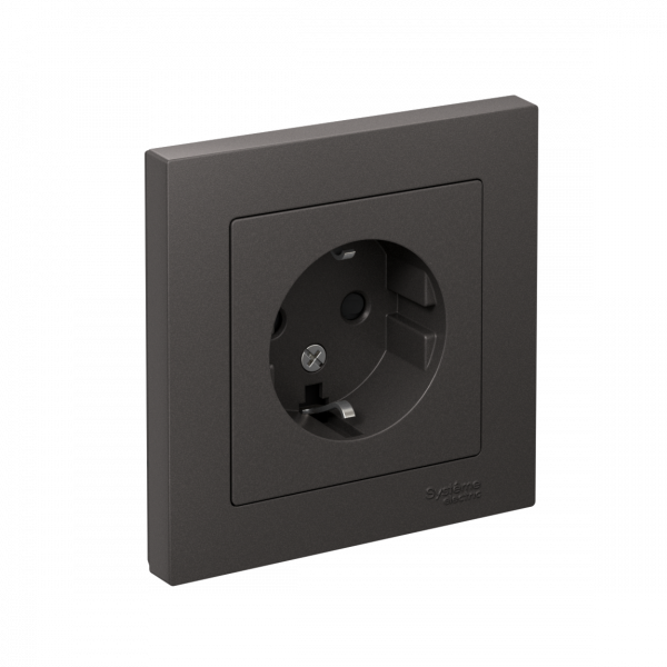 ATLASDESIGN РОЗЕТКА с заземлением со шторками, 16А, в сборе, БАЗАЛЬТ