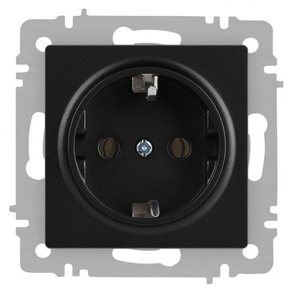 Розетка однофазная скрытого монтажа, в рамку с заземлением без шторок антрацит 16А 250В IP20 винтовые зажимы 6-202-05 Intro Accent