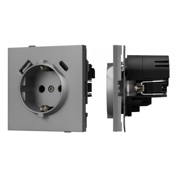 Механизм розетки с USB зарядкой SCT-TENDO-MUAC-PL-GR 230V, 16A, Серый, 1 пост