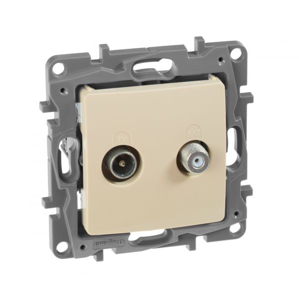 Розетка двойная TV+SAT тип звезда слоновая кость ETIKA