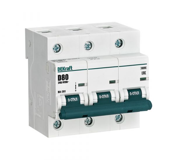 Выключатель автоматический трехполюсный 80А ВА-201 10кА