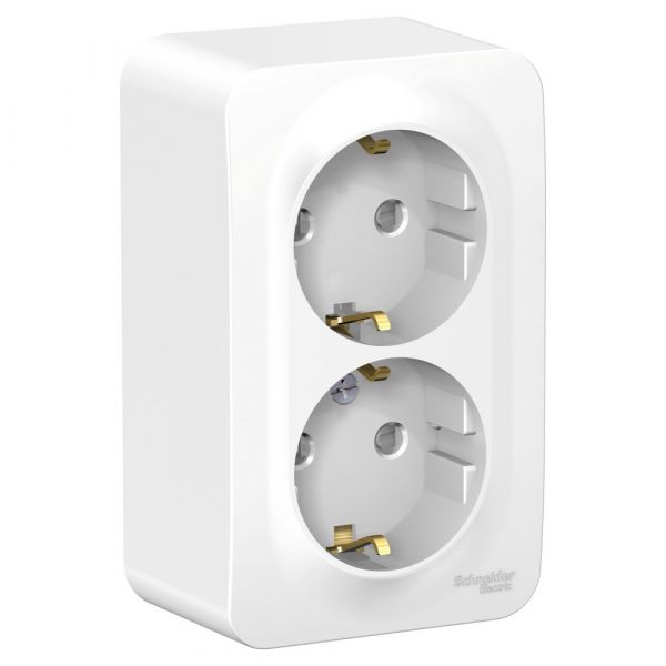 BLANCA розетка наружная двойная с заземлением со шторками и металлической пластиной, 16А, 250В,     белый