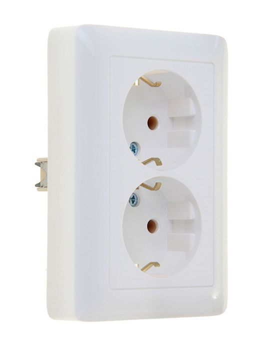 ХИТ Розетка двойная скрытая белая с заземлением без шторок 16А 250В