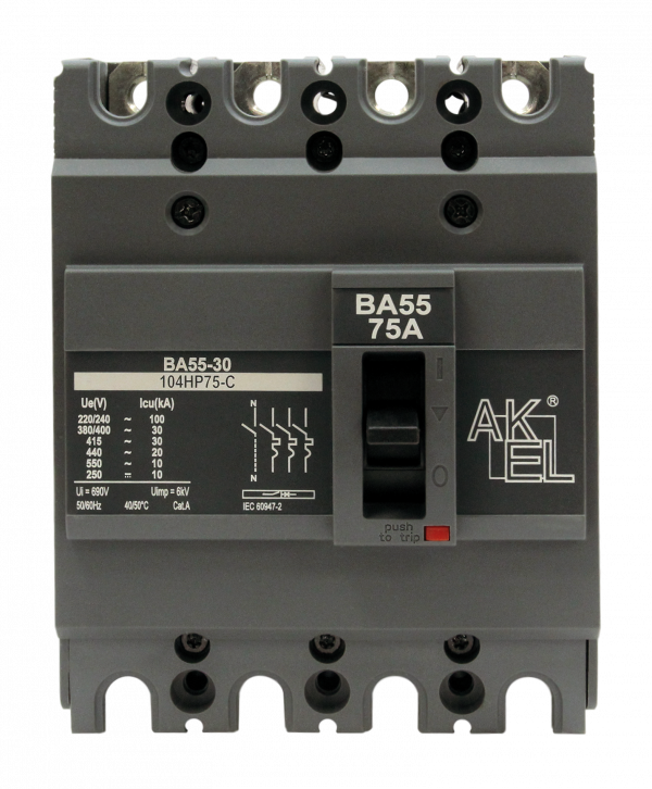 Выключатель автоматический в литом корпусе ВА55-30-104НР75-С 4P/75A/НP/30кА