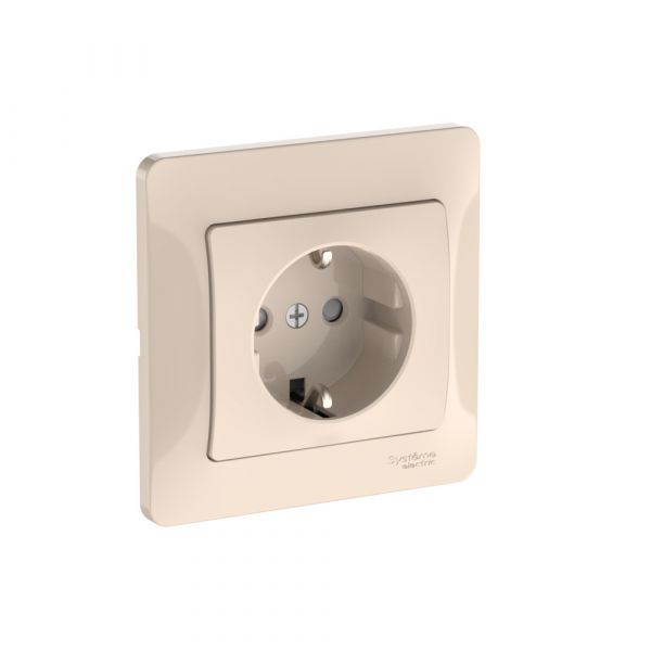 GLOSSA РОЗЕТКА с заземлением со шторками, 16А, в сборе, быстрозажимные клеммы, БЕЖЕВЫЙ