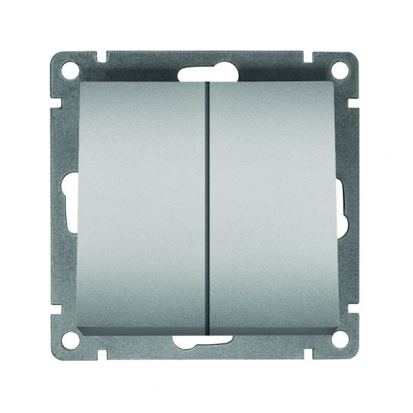 Выключатель двухклавишный UNIVersal серия Афина , с/у, 10А, 220В, серебро (еврослот), механизм