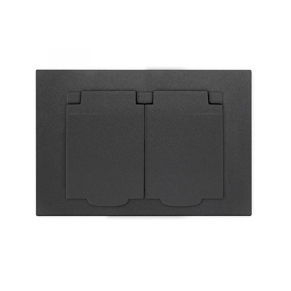 Розетка двухместная с крышкой UNIVersal серия Афина с/з, с/у, 16А, 220В, графит (еврослот), механизм