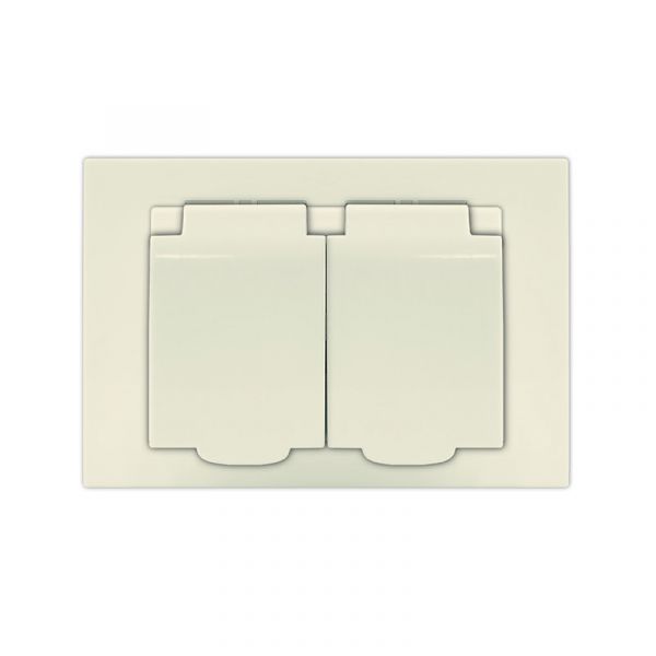 Розетка двухместная UNIVersal серия Афина с/з с крышкой, с/у, 16А, 220В, слоновая кость (ivory) (еврослот), механизм