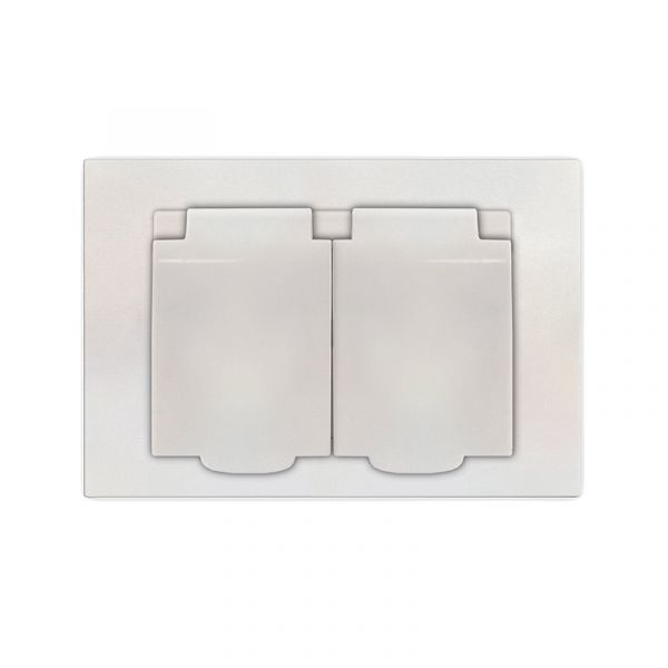 Розетка двухместная UNIVersal серия Афина с/з с крышкой, с/у, 16А, 220В, жемчуг (еврослот), механизм