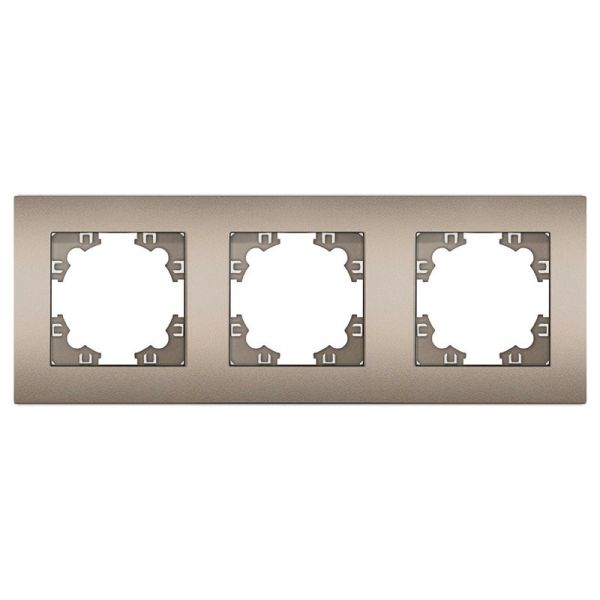 Рамка трехместная горизонтальная Афина шампань (еврослот)