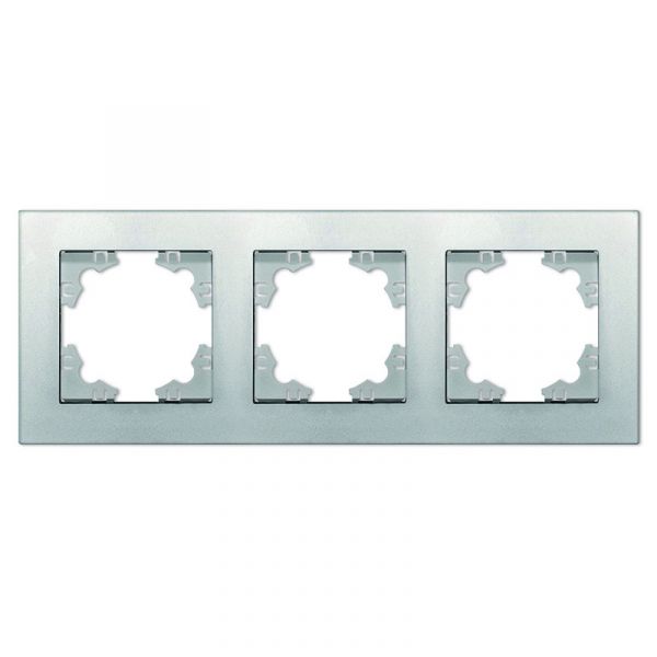 Рамка трехместная горизонтальная Афина серебро (еврослот)