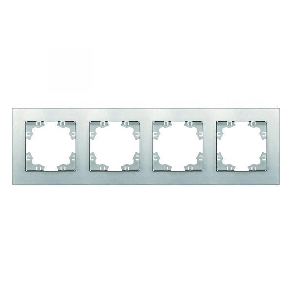 Рамка четырехместная горизонтальная Афина серебро (еврослот)
